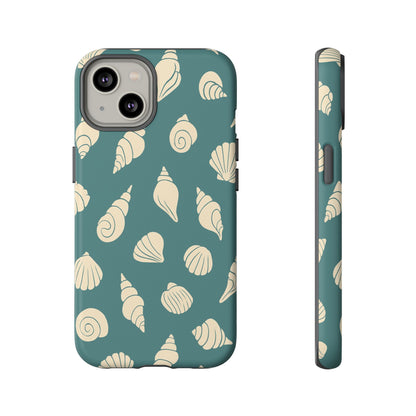 Seashell Pattern Phone Case | Teal Coastal Shells Tough Case for Iphone, Samsung Galaxy and Pixel