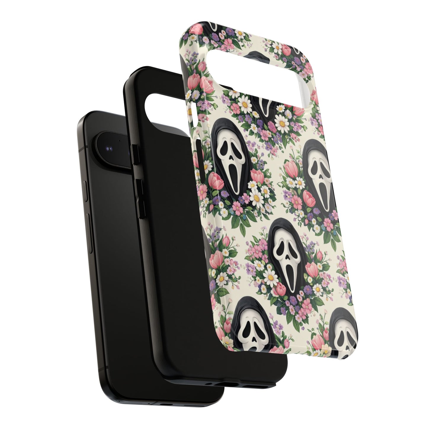 Floral Ghost Face Aesthetic Phone Case – Cute Spooky Tough Cover