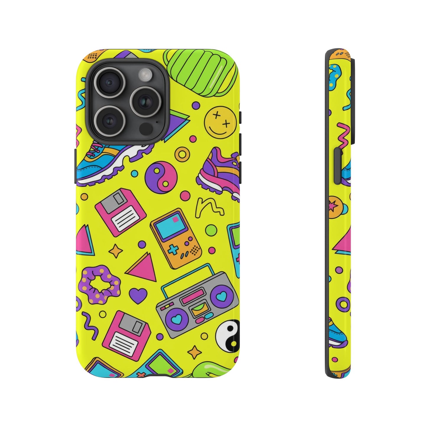 90s Retro Neon Phone Case – Y2K Nostalgia Colorful Icons Tough Protective Case