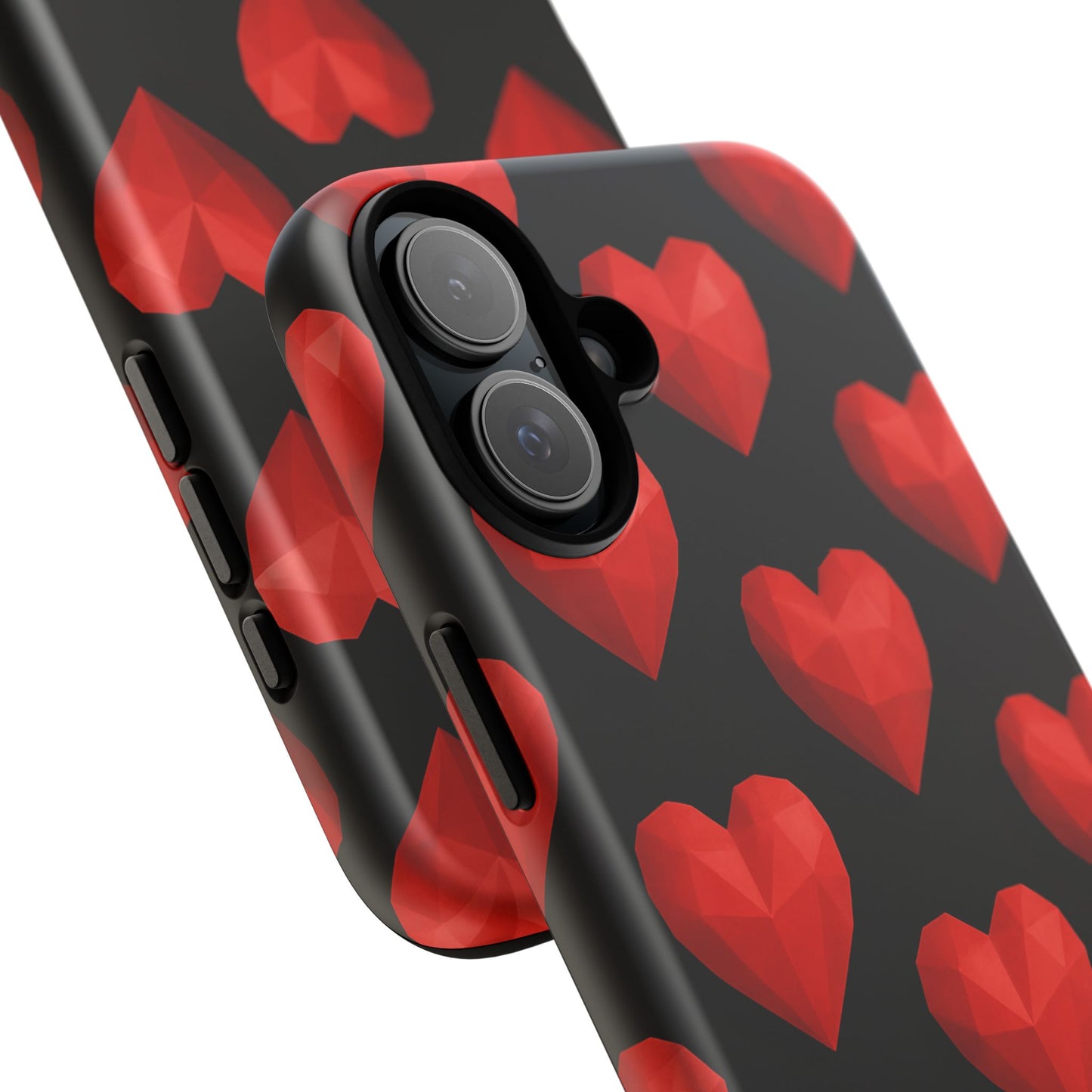 Red Heart Phone Case – Geometric Heart Pattern Tough Case (Black)