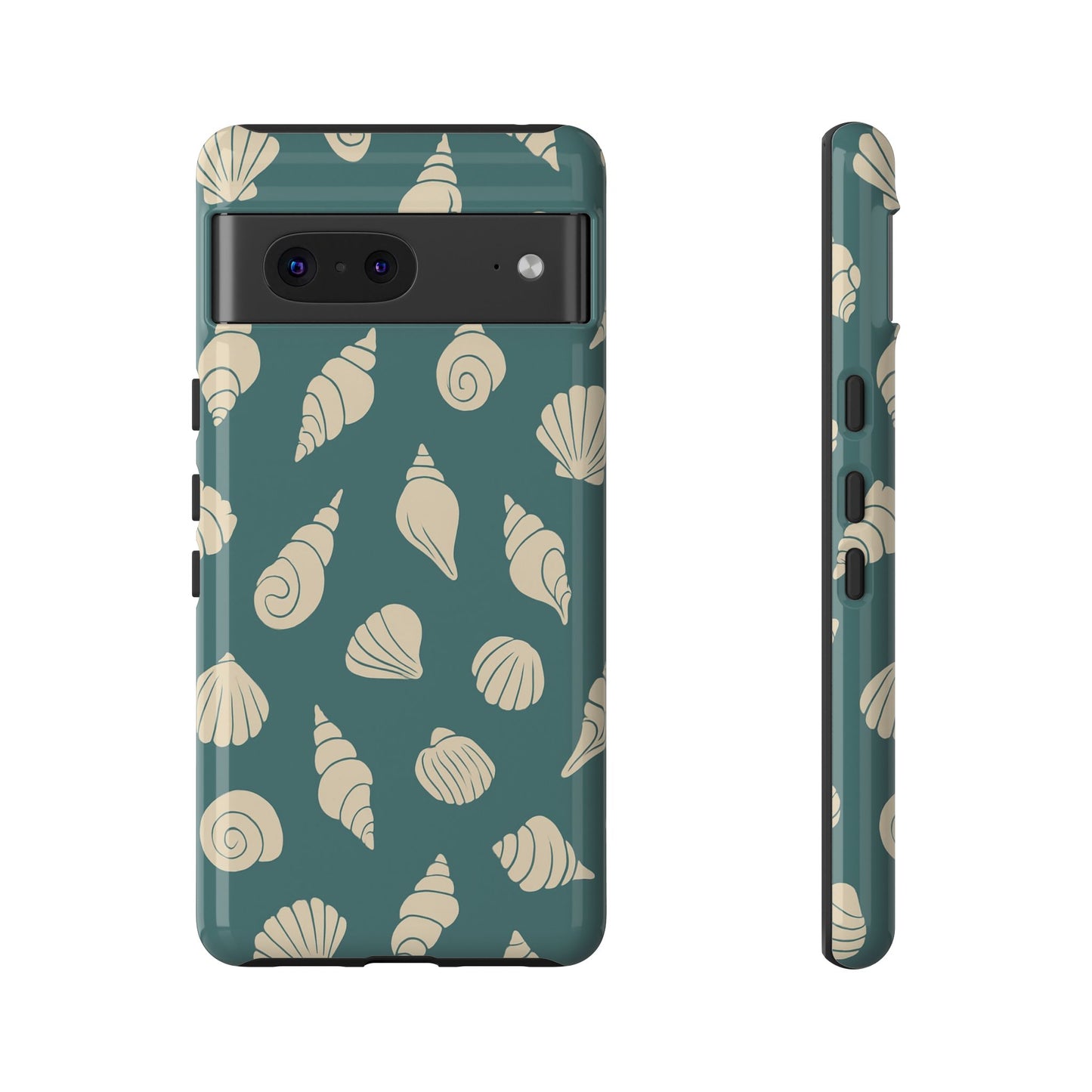Seashell Pattern Phone Case | Teal Coastal Shells Tough Case for Iphone, Samsung Galaxy and Pixel
