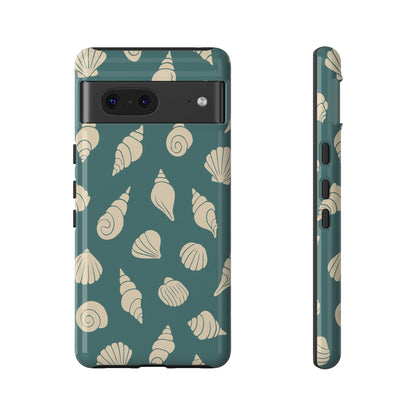 Seashell Pattern Phone Case | Teal Coastal Shells Tough Case for Iphone, Samsung Galaxy and Pixel
