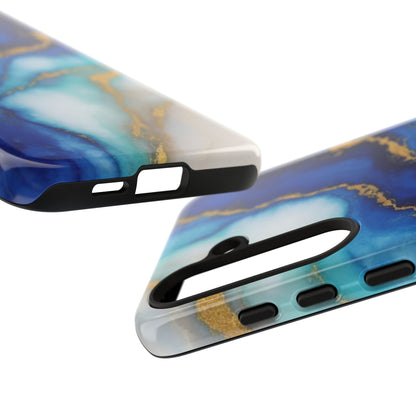 Blue & Gold Marble Phone Case – Luxury Resin Art Tough Case (iPhone, Samsung, Pixel)