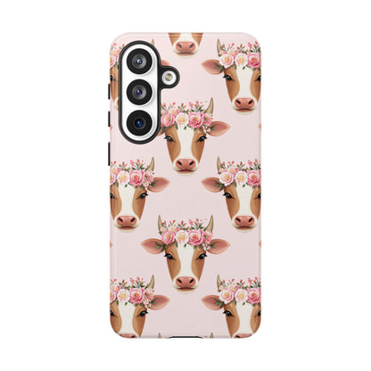 Floral Cow Phone Case – Cute Pink Cow Print Tough Protective Case for Iphone, Samsung Galaxy and Pixel