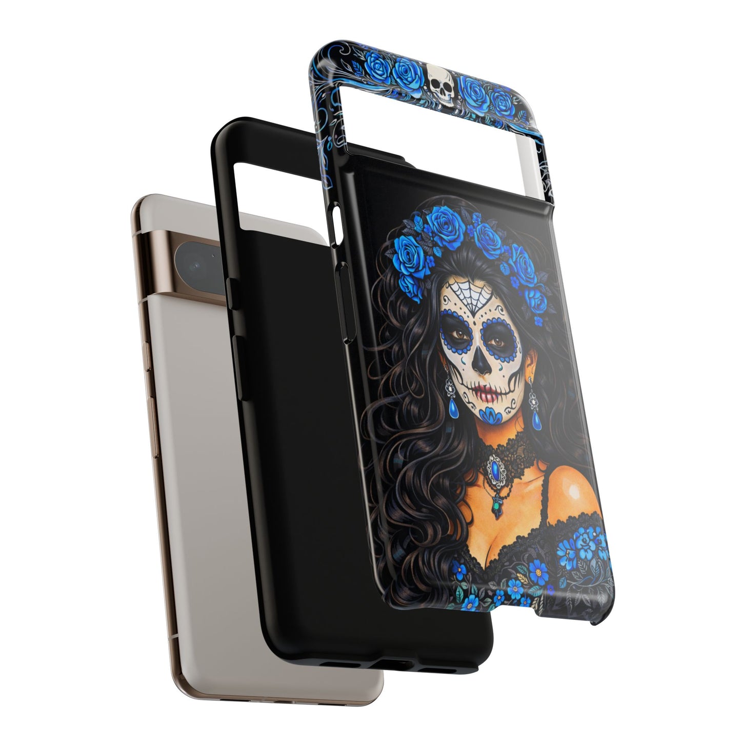 Blue Sugar Skull Woman Phone Case – Day of the Dead Aesthetic Tough Cover