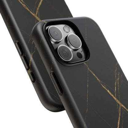 Black Marble Phone Case with Gold Veins – Luxury Minimal Aesthetic Tough Case