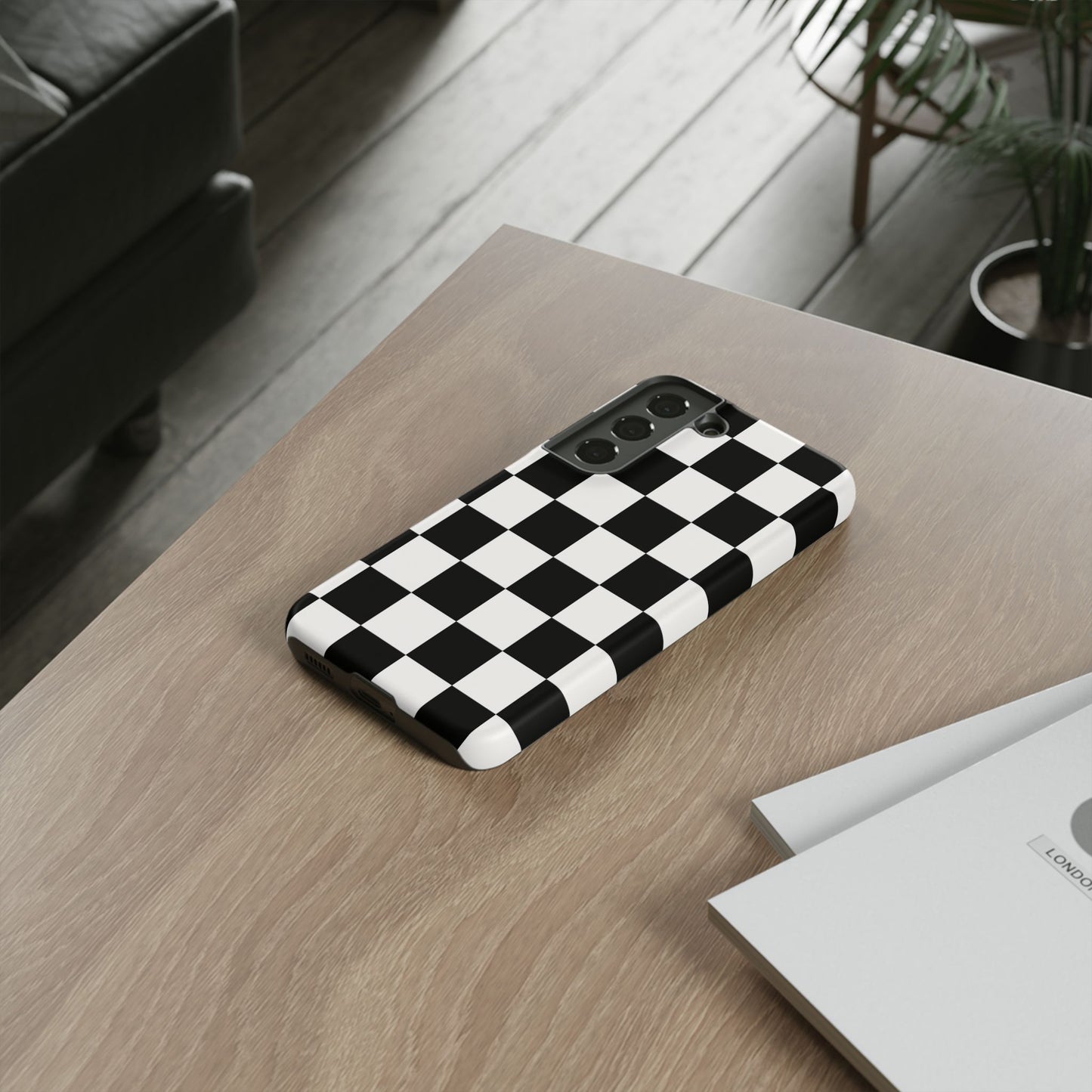 Black & White Checkerboard Phone Case – Classic Aesthetic Tough Protective Case