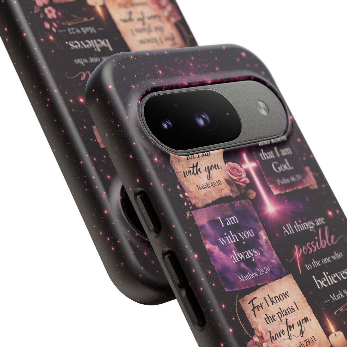 Christian Bible Verse Phone Case Pink Floral Faith Tough Protective Cover Gift