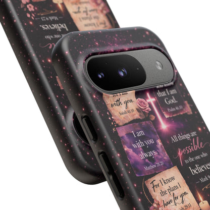Christian Bible Verse Phone Case Pink Floral Faith Tough Protective Cover Gift