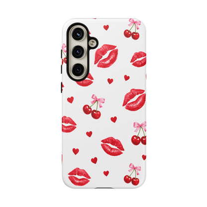 Red Lips & Cherry Phone Case – Y2K Retro Aesthetic Tough Cover