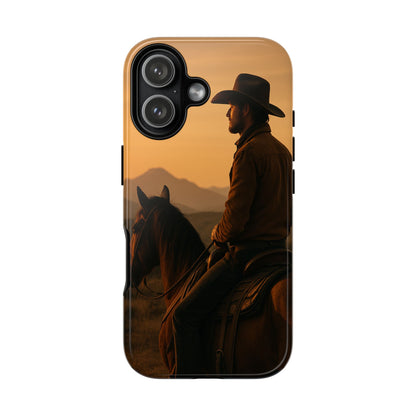 Western Cowboy Sunset Phone Case | Horse Rider Desert Aesthetic Tough Protective Case