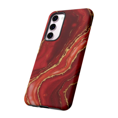Red Agate Marble Phone Case – Gold Vein Luxury Stone Tough Case (iPhone, Samsung, Pixel)