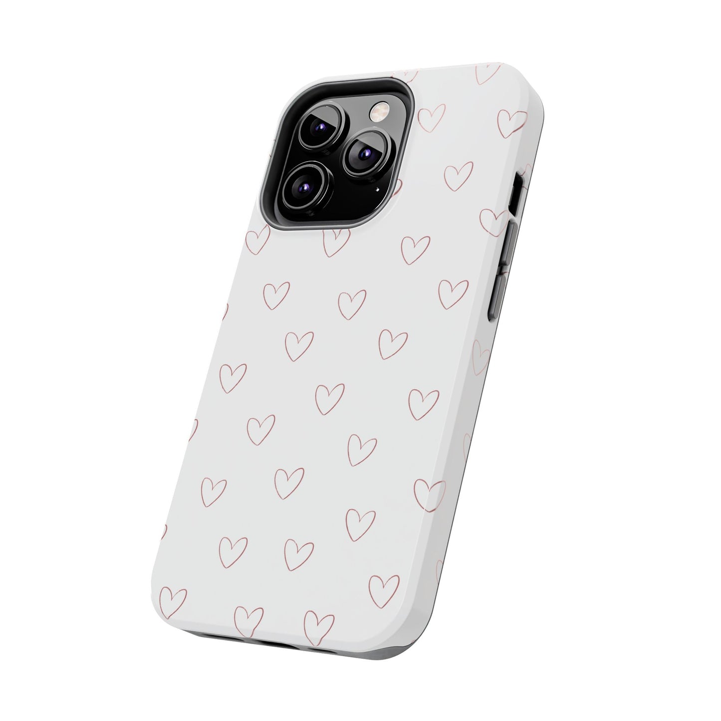 Hand-Drawn Hearts Tough Phone Case | Minimal Pink Heart Pattern