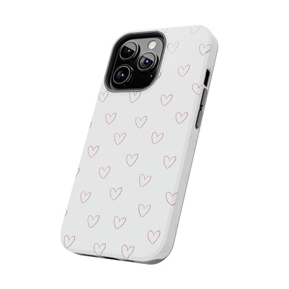 Hand-Drawn Hearts Tough Phone Case | Minimal Pink Heart Pattern