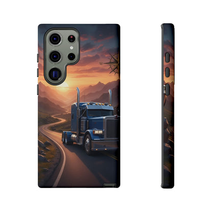 Semi Truck Sunset Phone Case | Trucker Gift | Diesel Truck Highway Road iPhone & Samsung Tough Protective Case