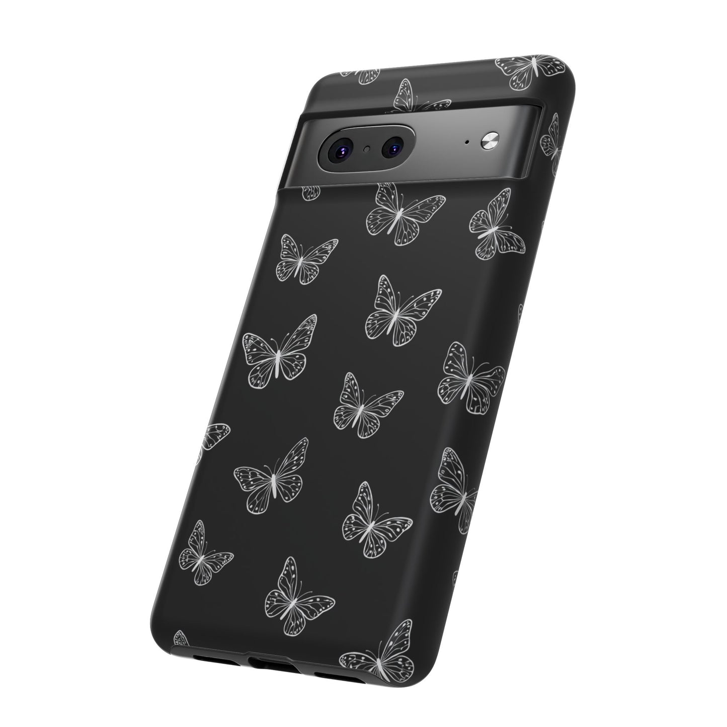 White Butterfly Pattern Phone Case – Dark Aesthetic Monochrome Tough Cover