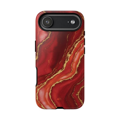 Red Agate Marble Phone Case – Gold Vein Luxury Stone Tough Case (iPhone, Samsung, Pixel)