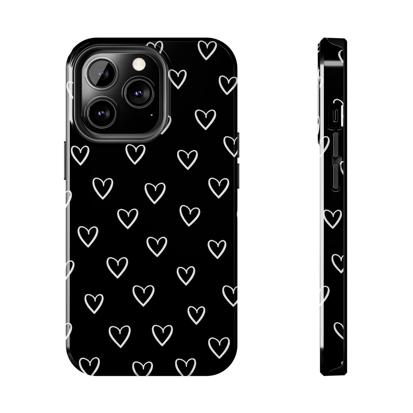 Doodle Heart Phone Case – Minimal Black & White Heart Pattern | Tough Protective Case