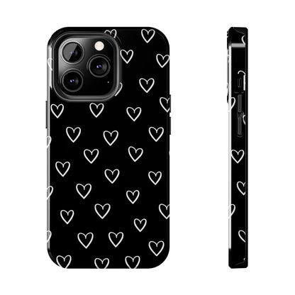 Doodle Heart Phone Case – Minimal Black & White Heart Pattern | Tough Protective Case