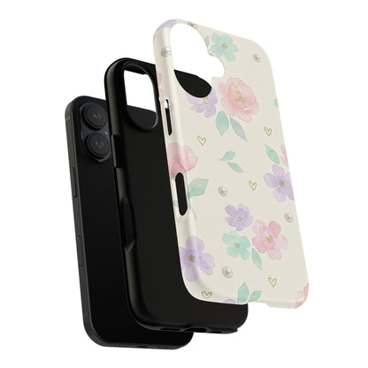 Pastel Floral Phone Case – Coquette Watercolor Flower Hearts Tough Case (iPhone, Samsung, Pixel)