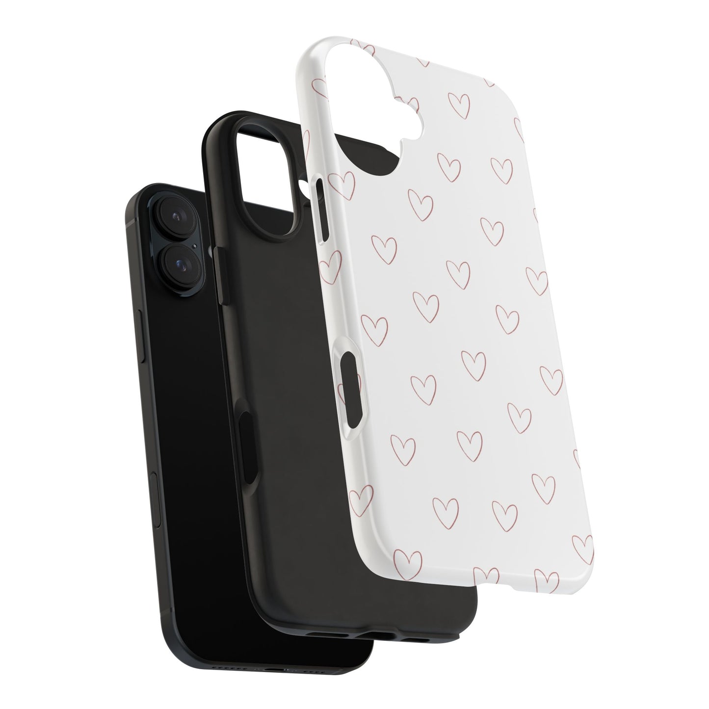 Hand-Drawn Hearts Tough Phone Case | Minimal Pink Heart Pattern