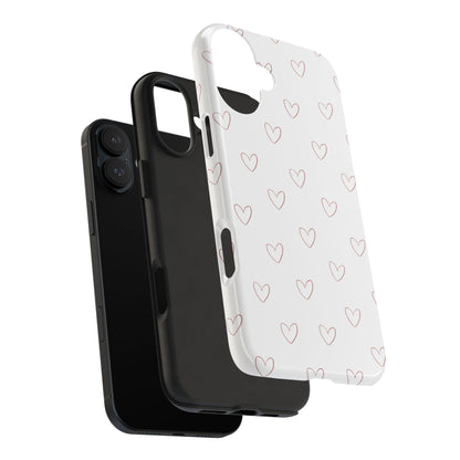 Hand-Drawn Hearts Tough Phone Case | Minimal Pink Heart Pattern