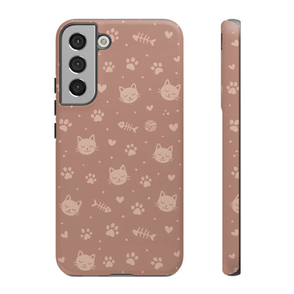 Cute Cat Pattern Phone Case | Paw Prints, Fishbone & Yarn Design Tough Case
