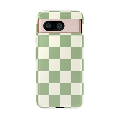Sage Green Checkerboard Phone Case | Minimal Aesthetic Checkered iPhone & Samsung Tough Case