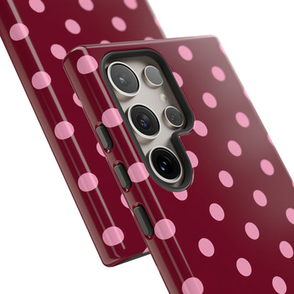 Pink Polka Dot Phone Case – Cute Aesthetic Tough Protective Phone Cover for Iphone, Samsung Galaxy and Pixel