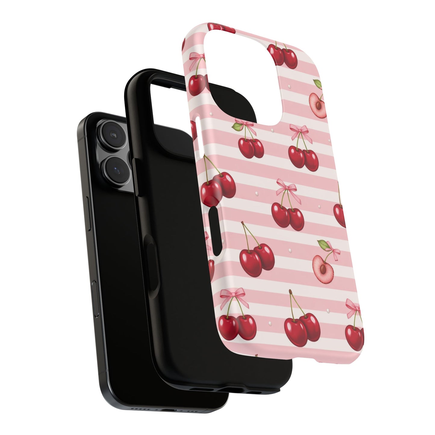 Coquette Cherry Bow Phone Case | Cute Pink Aesthetic Cherry Pattern Tough Case for iPhone & Samsung
