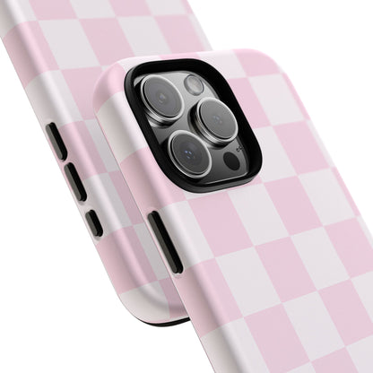 Pink Checkerboard Phone Case | Aesthetic Tough Protective Case