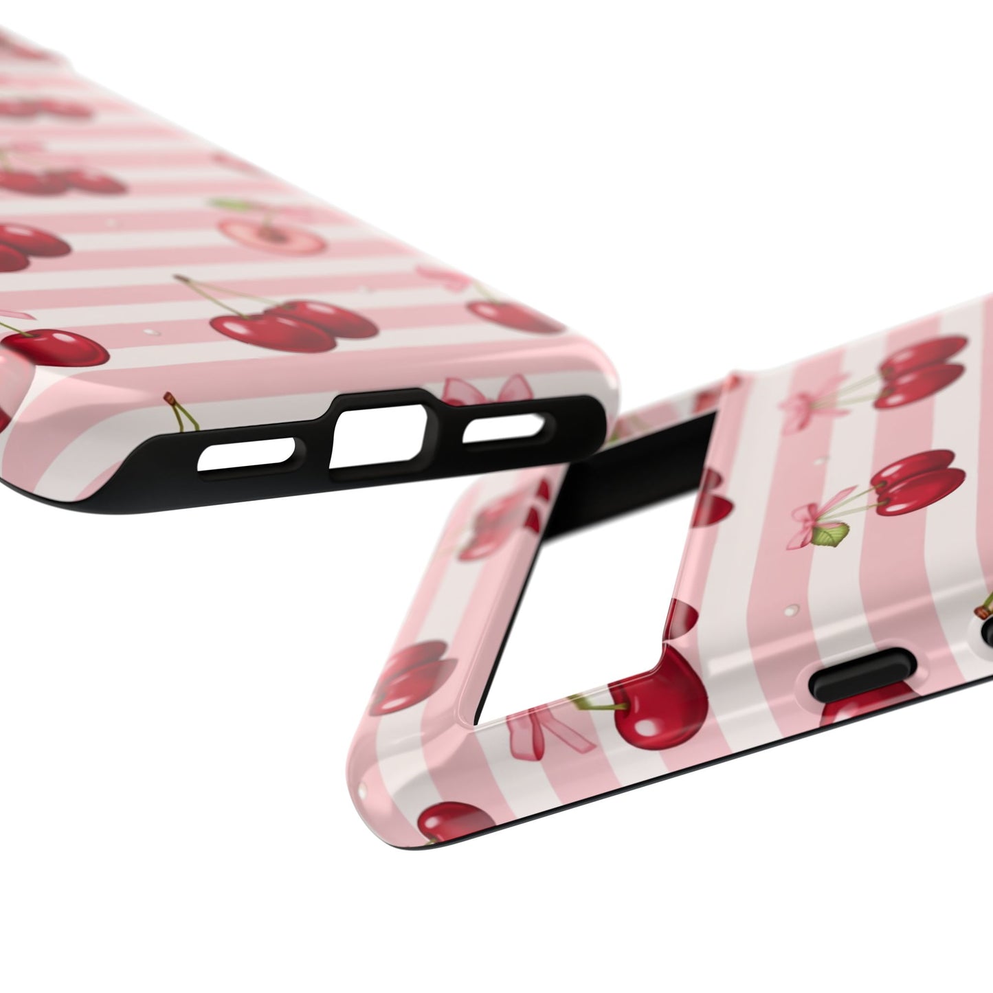 Coquette Cherry Bow Phone Case | Cute Pink Aesthetic Cherry Pattern Tough Case for iPhone & Samsung