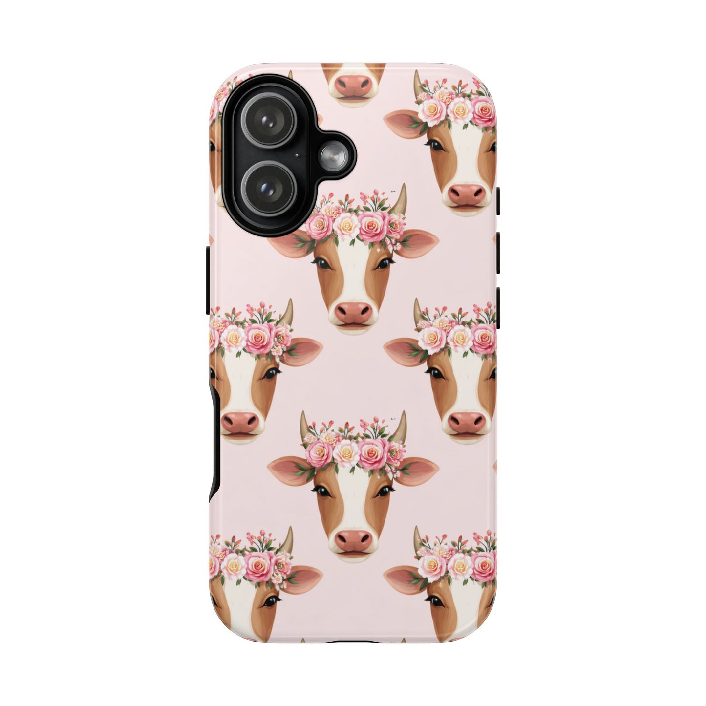 Floral Cow Phone Case – Cute Pink Cow Print Tough Protective Case for Iphone, Samsung Galaxy and Pixel