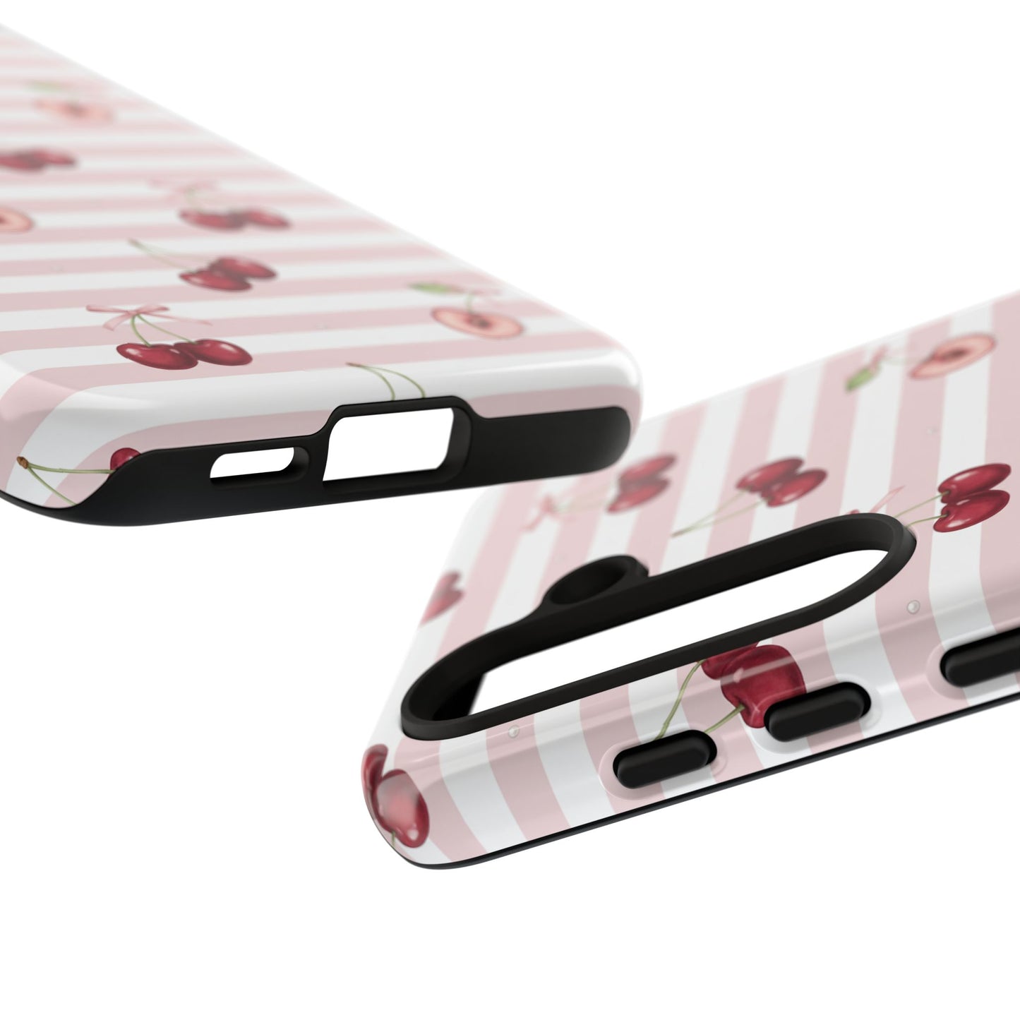 Pink Cherry Stripe Phone Case | Cute Coquette Aesthetic Protective Tough Case