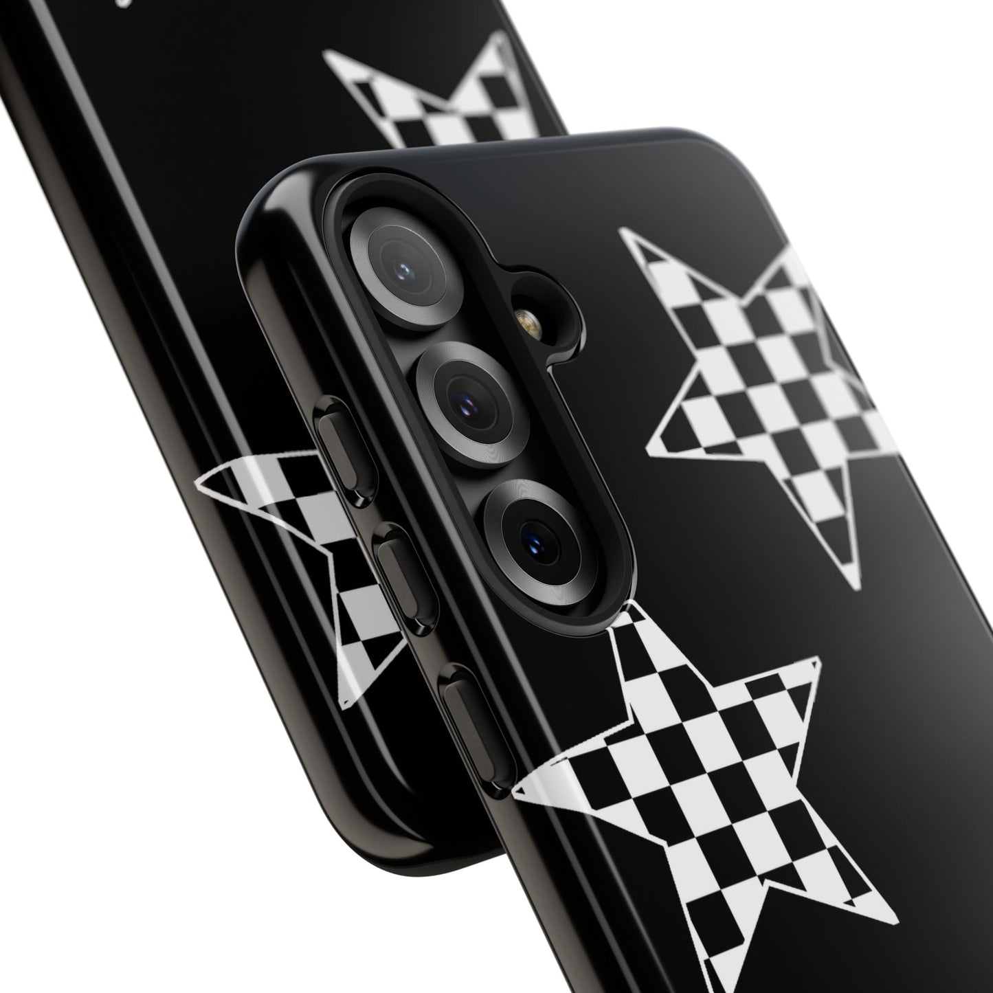 Checkered Star Tough Phone Case – Black Retro Graphic Protective Cover for Iphone, Samsung Galaxy and Pixel
