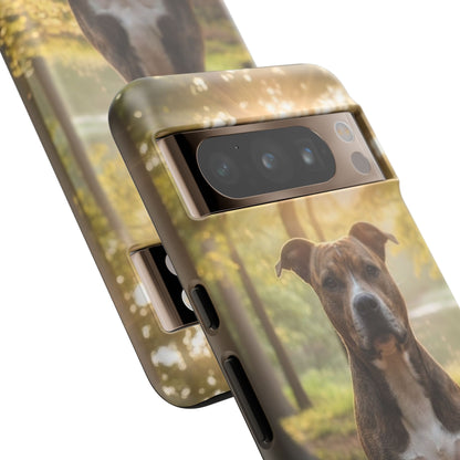 Pitbull Portrait Phone Case | Dog Lover Tough Case, Sunset Forest