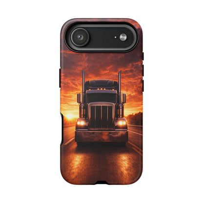 Big Rig Truck Phone Case Sunset Highway Semi Truck iPhone Samsung Cover