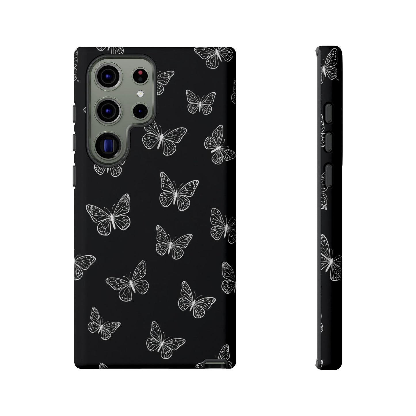 White Butterfly Pattern Phone Case – Dark Aesthetic Monochrome Tough Cover