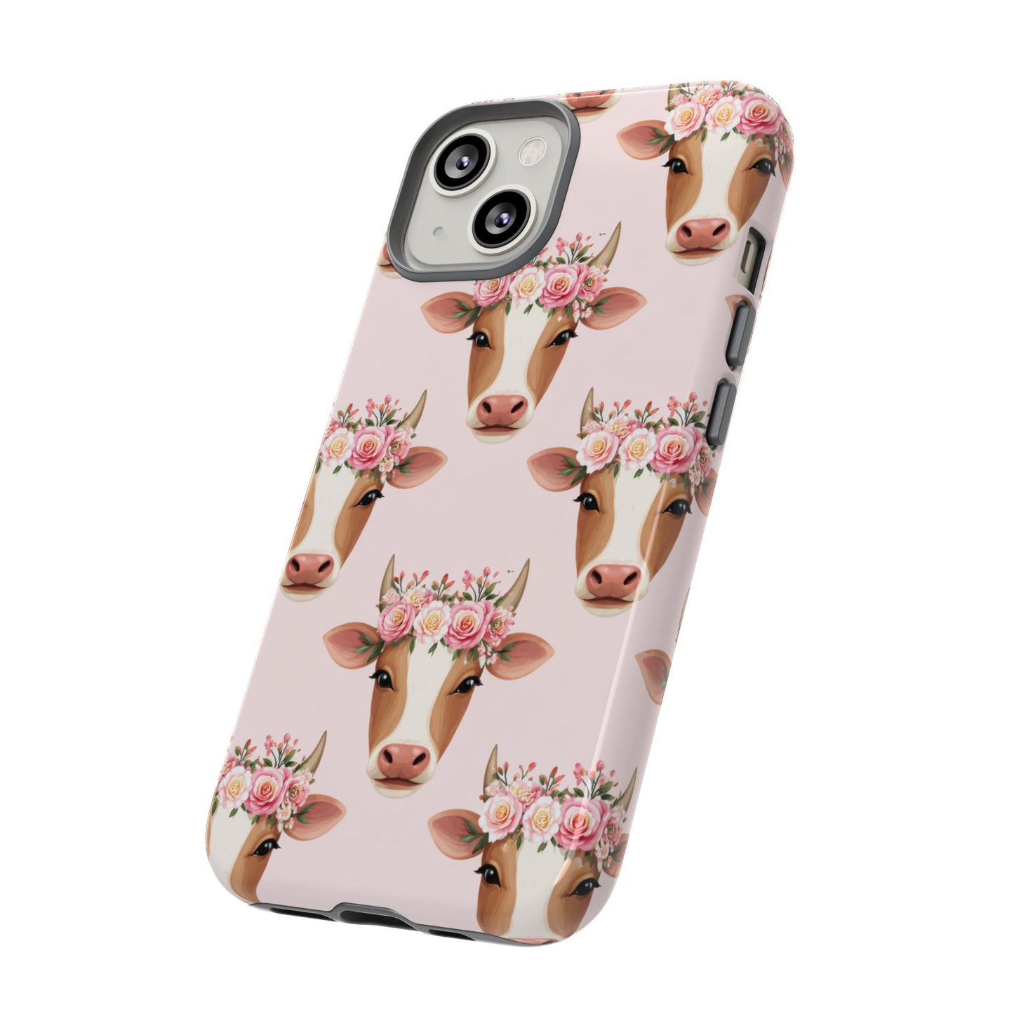 Floral Cow Phone Case – Cute Pink Cow Print Tough Protective Case for Iphone, Samsung Galaxy and Pixel