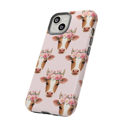 Floral Cow Phone Case – Cute Pink Cow Print Tough Protective Case for Iphone, Samsung Galaxy and Pixel