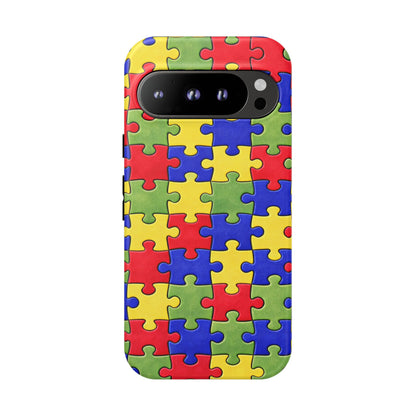 Colorful Puzzle Phone Case, Autism Awareness Jigsaw Design, Tough Protective Case, iPhone & Samsung Case, Vibrant Puzzle Pattern
