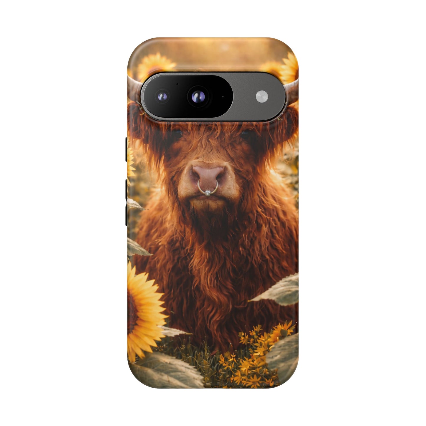 Highland Cow Sunflower Phone Case | Floral Farmhouse iPhone, Samsung Galaxy and Pixel Cover
