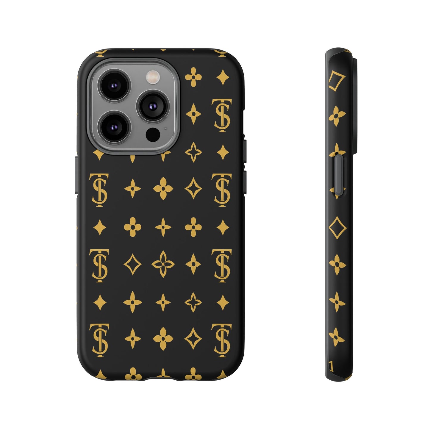 Gold Monogram Pattern Tough Phone Case | Black & Gold Luxury Design for Iphone, Samsung Galaxy and Pixel