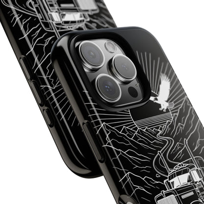 Trucker Highway Phone Case | Eagle & Mountain Line Art | Black Western Tough Case