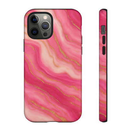 Pink Marble Phone Case | Rose Gold Swirl Aesthetic Tough Protective Case