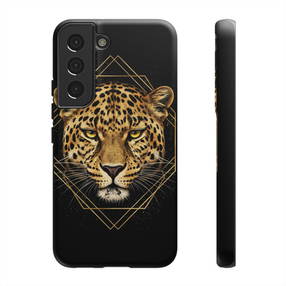 Leopard Head Geometric Phone Case – Black & Gold Luxe Tough Case