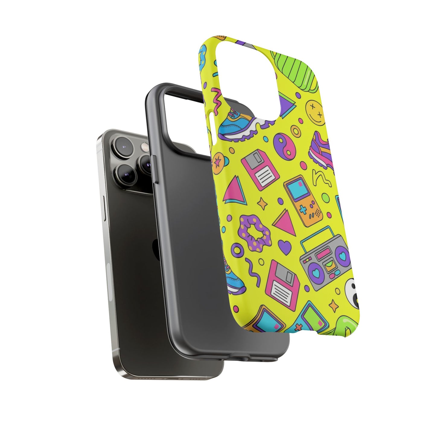 90s Retro Neon Phone Case – Y2K Nostalgia Colorful Icons Tough Protective Case