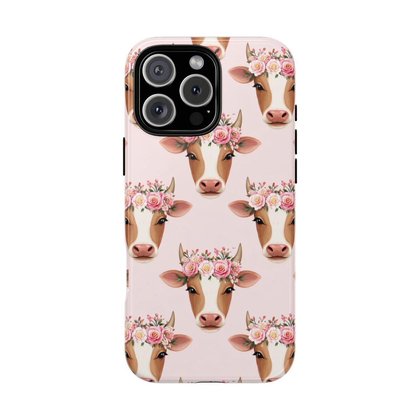 Floral Cow Phone Case – Cute Pink Cow Print Tough Protective Case for Iphone, Samsung Galaxy and Pixel