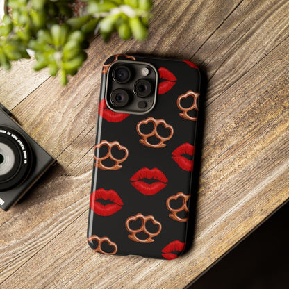 Red Lipstick & Knuckle Duster Phone Case | Bold Kiss Print Tough Protective Cover for Iphone, Samsung Galaxy and Pixel