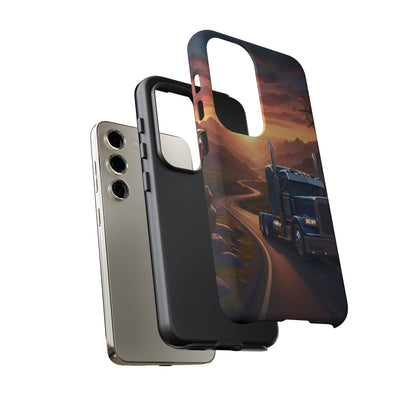 Semi Truck Sunset Phone Case | Trucker Gift | Diesel Truck Highway Road iPhone & Samsung Tough Protective Case